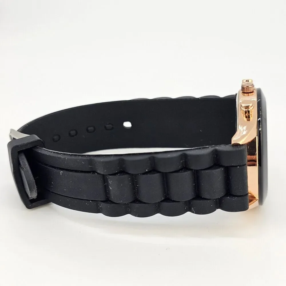 38MM Women's Watch Analog 38MM Black Dial Gold Case Black Plastic Bands New Batt